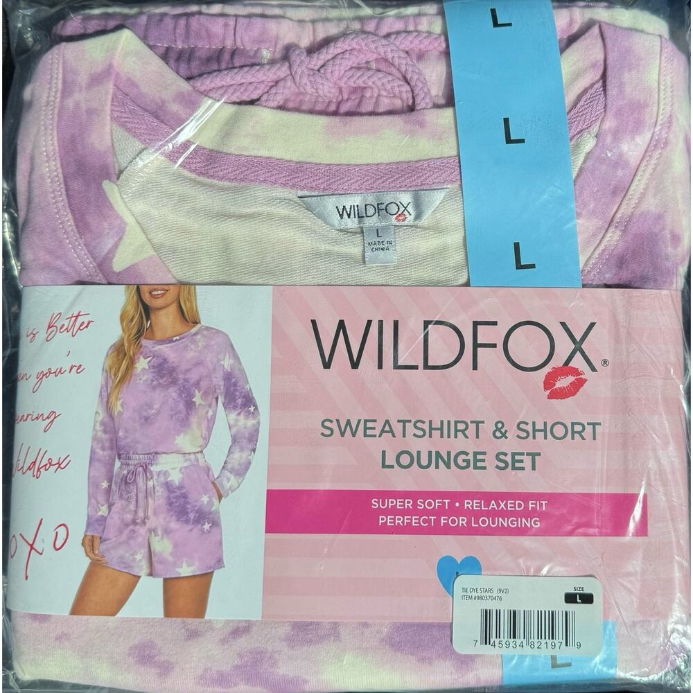 Wildfox Sweatshirt & Short Lounge Set Tie Dye Stars Print MSRP $160 Size Large